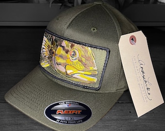 Limited Edition Embroidered Smallmouth Bass Patch Flexfit Moss Green Hat