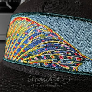 Limited Edition Embroidered Grayling Fin Patch Black Flexfit Hat image 2