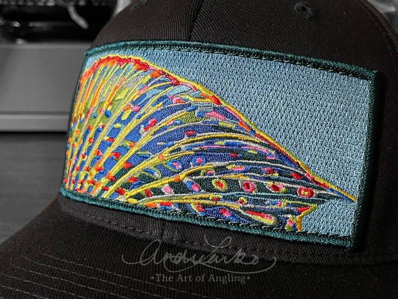 Limited Edition Embroidered Grayling Fin Patch Black Flexfit Hat image 2