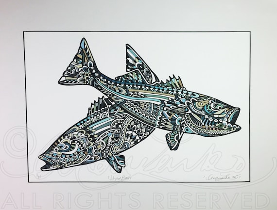 Limited Edition Striped Bass Zentangle Fish Art Gicleé Print 13
