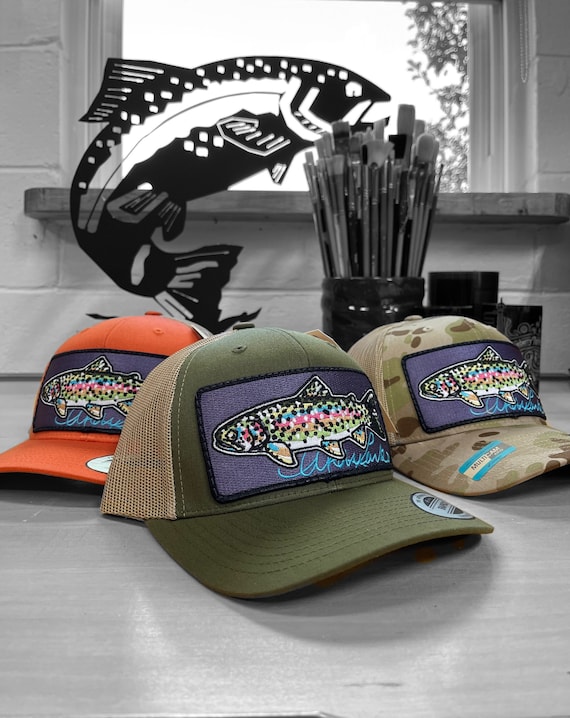 Embroidered Rainbow Trout Patch Steel Blue Trucker Hat -  Hong