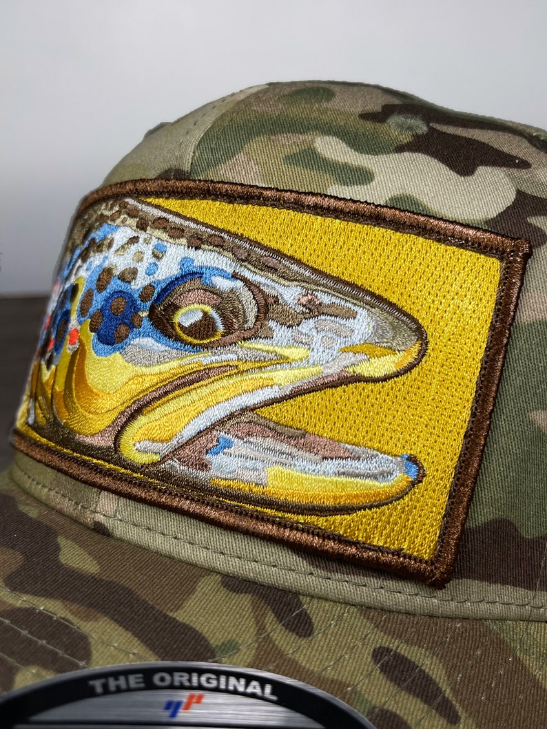 Limited Edition Embroidered Brown Trout Patch Flexfit Muitcam Hat image 2