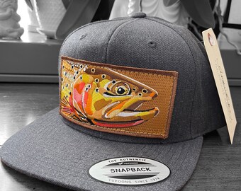 Embroidered Cutthroat Trout Patch Flat Brim Gray Wool Blend Snapback Hat