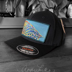 Limited Edition Embroidered Grayling Fin Patch Black Flexfit Hat image 10