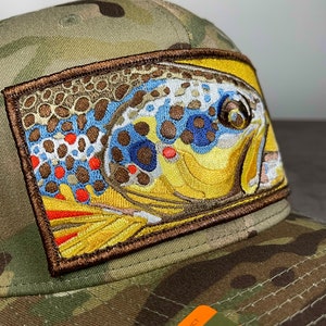 Limited Edition Embroidered Brown Trout Patch Flexfit Muitcam Hat image 3