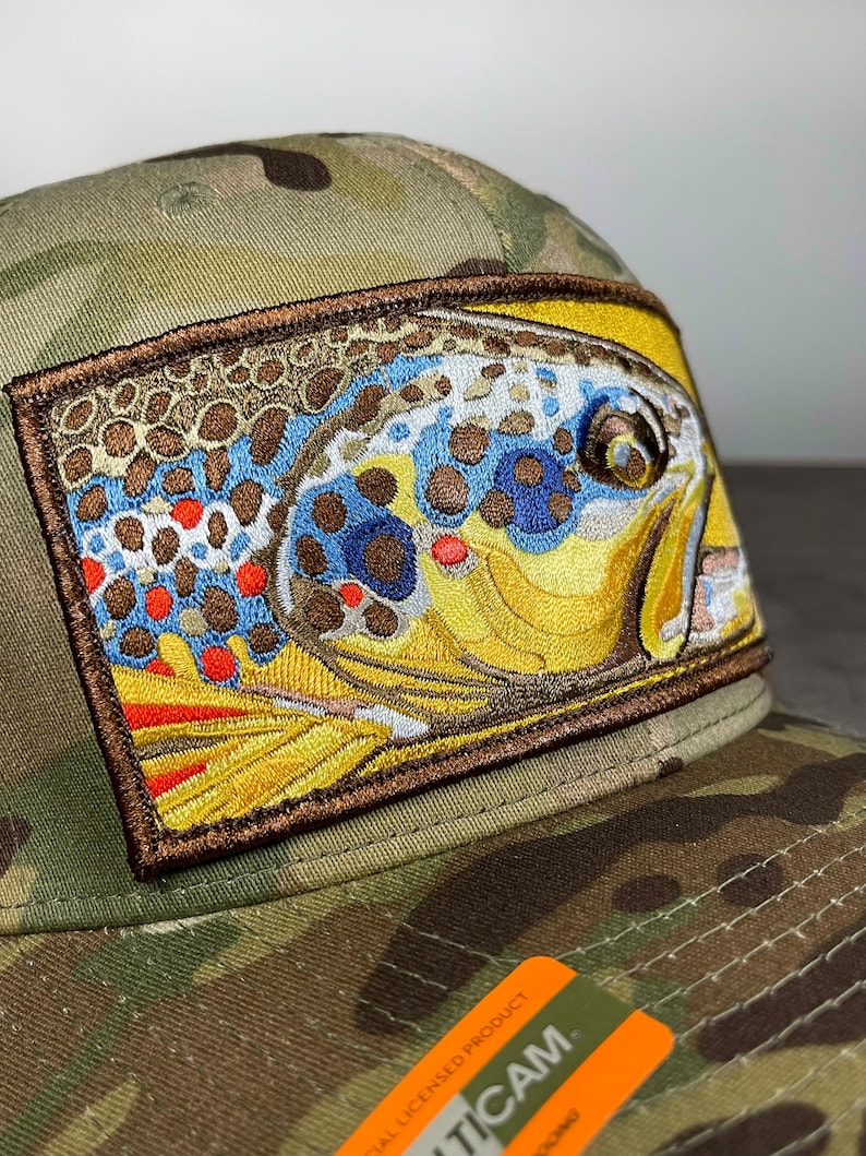 Limited Edition Embroidered Brown Trout Patch Flexfit Muitcam Hat image 3