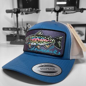 Embroidered Rainbow Trout Patch Steel Blue Trucker Hat image 4
