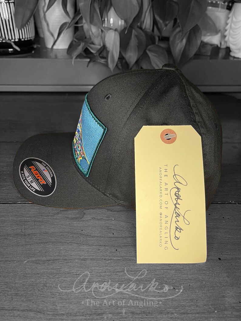 Limited Edition Embroidered Grayling Fin Patch Black Flexfit Hat image 4