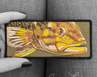 Embroidered Smallmouth Bass Iron On Fish Art Patch 5.5"x2.5"