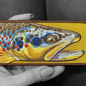 Embroidered Wild Brown Trout Iron On Fish Art Patch 5.5&quot;x2.5&quot;