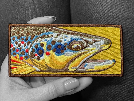 Embroidered Wild Brown Trout Iron on Fish Art Patch 5.5x2.5 