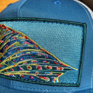 Embroidered Grayling Fin Patch Glacier Blue Trucker Snapback Hat image 5
