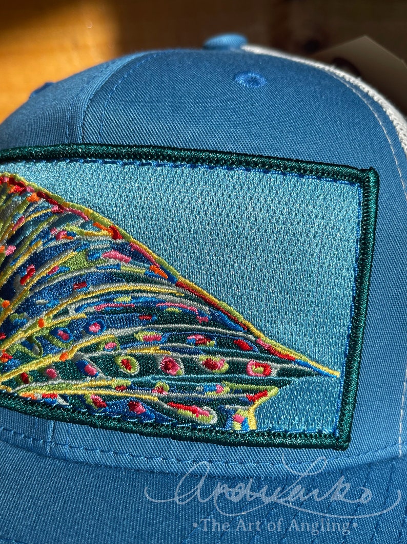 Embroidered Grayling Fin Patch Glacier Blue Trucker Snapback Hat image 5