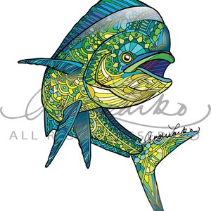 DISCONTINUED Mahi Dolphin Tuna Zentangle Laminated 3M Vinyl Decal image 3