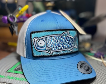 Embroidered Doodle Tarpon Patch Steel Blue/Gray 6 Panel Snapback Trucker Hat