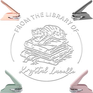 Personalized Book Embosser: Custom Library Stamp, Cat Design