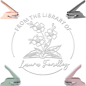 Custom Book Embosser: Personalized Floral Library Stamp