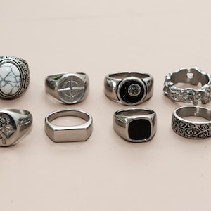 Mens Ring Silver Signet Ring For Men,Stainless for Him Pinky Ring, Mens Rings,Black Onyx Ring,Mens Jewelry,Stainless Steel Band Ring