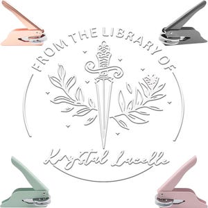 Personalized Book Embosser/Book Stamp Library/Embosser Stamper From the library of/Custom Embosser Stamp/Ex Libris Embosser/Sword Embosser