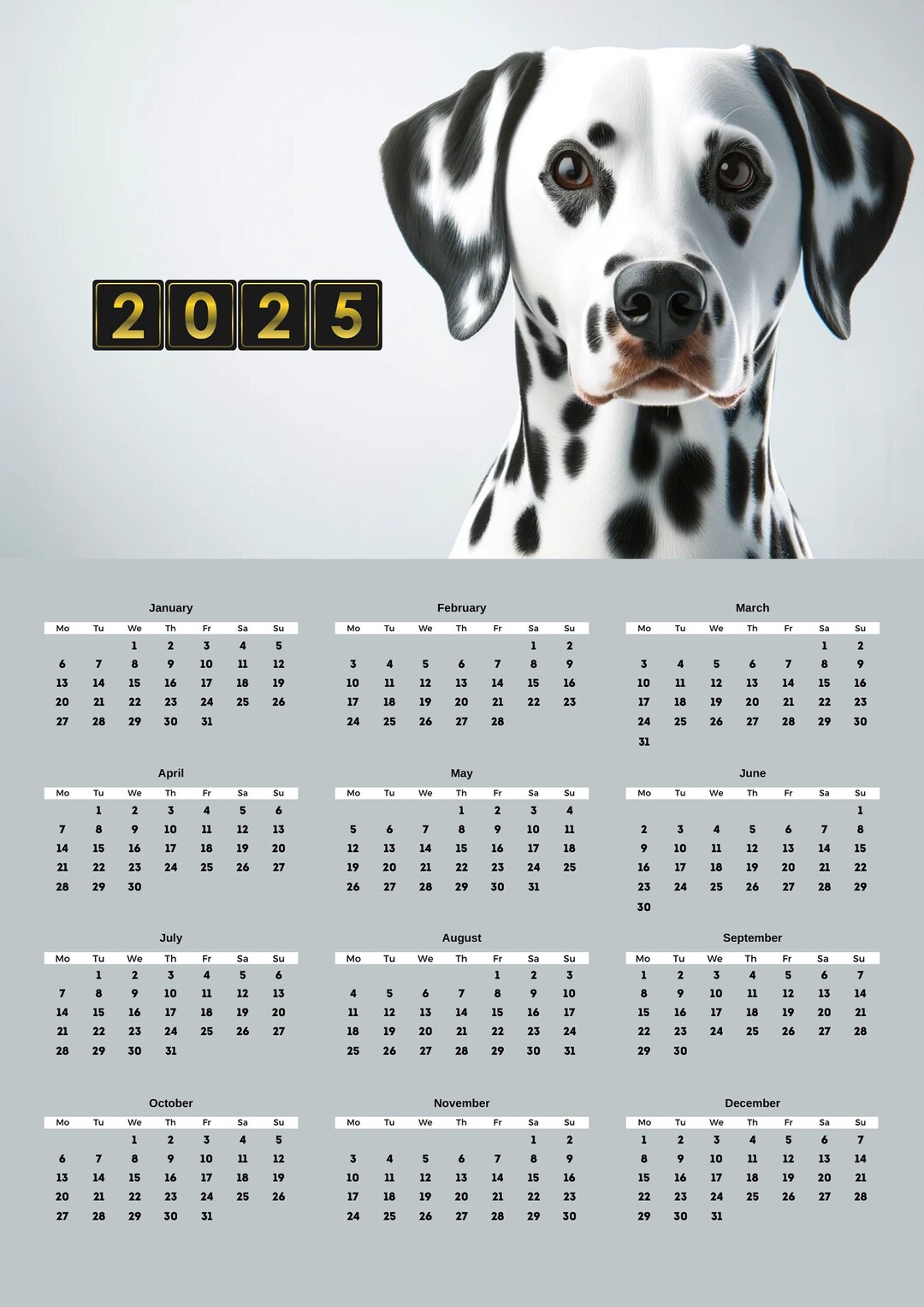 2025 Dalmatian Calendar A4 Size 8.27x11.69 Inches Etsy
