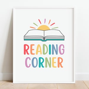 Reading Corner Rainbow Poster, Let&#39;s Read Sign, Kids Reading Nook Playroom Wall Art, Homeschool Boho Classroom Decor, DIGITAL DOWNLOAD