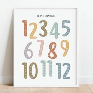 Póster de conteo de saltos, póster de matemáticas con arcoíris apagado, tabla de conteo, póster educativo imprimible para la educación en el hogar, decoración del aula, DESCARGA DIGITAL