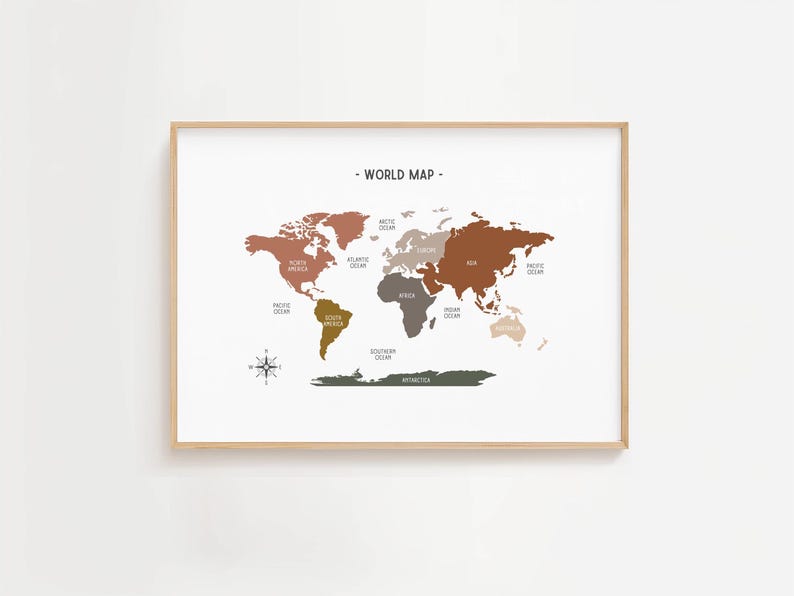 Geographically Neutral World Map Neutral Print, Educational Wall Art, Geography Homeschool ...