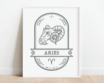 Aries Zodiac Poster, Astrology Print, Horoscope Gift, Gift for Aries, Aries Zodiac Sign Decor, Printable Wall Art, DIGITAL DOWNLOAD