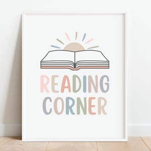 Reading Corner Pastel Poster, Let&#39;s Read Sign, Kid&#39;s Reading Nook Playroom Wall Art, Homeschool Boho Classroom Decor, DIGITAL DOWNLOAD