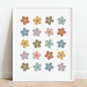 Retro Blumen Spielzimmer Poster, Boho Kinderzimmer Druck, Muted Rainbow Blumen Poster, Retro Kinder Poster, druckbare Wandkunst, DIGITAL DOWNLOAD