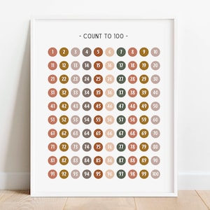 Póster neutral de conteo hasta 100, póster de matemáticas con tabla de conteo, póster educativo, imprimible para educación en el hogar, decoración de aula bohemia, DESCARGA DIGITAL