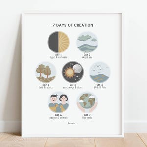 7 Days of Creation Poster, Muted Rainbow Christian Poster for Kids, Bible Verse Homeschool Printable, Sunday School Decor, DIGITAL DOWNLOAD
