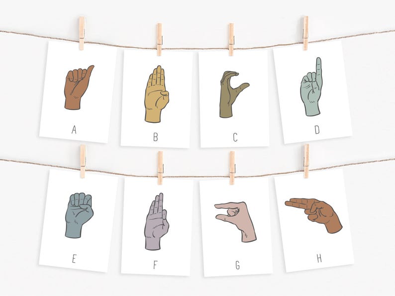 26 Printable Sign Language Flashcards, Learn to Sign ASL Alphabet Flash ...