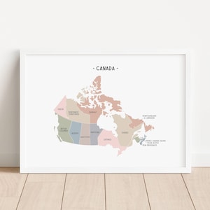 Stampa pastello della mappa del Canada, poster da parete educativo, stampabile per la scuola domestica, decorazione neutra per l'aula, stampe per la stanza dei bambini, DOWNLOAD DIGITALE