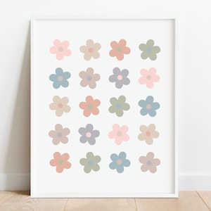 Retro Blumen Pastell Wandkunst, Kinderzimmer Blumendruck, Neutral Spielzimmer Dekor, Kinderzimmer Poster, druckbare Wandkunst, DIGITAL DOWNLOAD