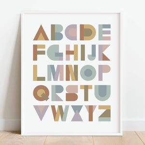 Abstract Alphabet Poster, Muted Rainbow Retro Alphabet Nursery Print, Geometric Letters Poster, ABC Printable Wall Art, DIGITAL DOWNLOAD