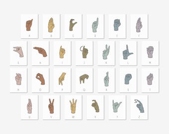 26 Printable Sign Language Flashcards, Learn to Sign ASL Alphabet Flash Cards, ABC Flashcards, Kid's Printable Flashcards, Digital Download