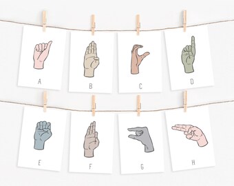 26 Printable Sign Language Alphabet Flashcards, Kids Pastel Learn to Sign ASL Cards, Toddler Signing ABCs Flashcards, DIGITAL DOWNLOAD