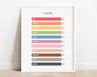 Rainbow Colors Educational Poster, Colours Print, Printable Homeschool Poster, Preschool Classroom Decor, Nursery Prints, DIGITAL DOWNLOAD
