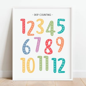 Póster de conteo de saltos, póster de matemáticas de arcoíris, tabla de conteo, póster educativo imprimible para la educación en el hogar, decoración del aula, DESCARGA DIGITAL