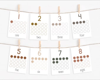 Números imprimibles 1-20 Tarjetas didácticas, Tarjetas de práctica de conteo para niños, Tarjetas didácticas neutrales para niños pequeños, Aprendizaje preescolar a contar, DESCARGA DIGITAL