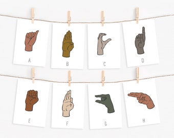 26 Printable Sign Language Alphabet Flashcards, Kids Neutral Learn to Sign ASL Cards, Toddler Signing ABCs Flashcards, DIGITAL DOWNLOAD