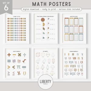 Juego de 6 carteles de matemáticas, decoración para el aula de matemáticas con arcoíris apagado, carteles imprimibles para la educación en el hogar, impresión Montessori, DESCARGA DIGITAL