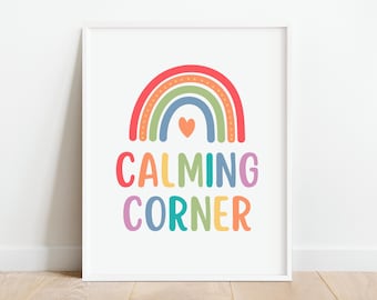 Calming Corner Rainbow Poster, Calm Space Sign, Kids Positive Affirmation Wall Art, Homeschool Boho Classroom Decor, DIGITAL DOWNLOAD