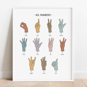 Sign Language Numbers Muted Rainbow Print, Learn to Sign ASL Counting Poster, Homeschool Printable, Classroom Decor, DIGITAL DOWNLOAD