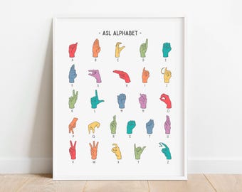 Sign Language Alphabet Rainbow Print, Learn to Sign ASL Letters Educational Poster, Homeschool Printable, Classroom Decor, DIGITAL DOWNLOAD