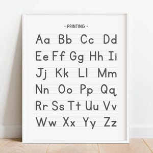 Impresión de pósteres del alfabeto, tabla de escritura a mano, letras impresas, arte mural educativo, material imprimible para educación en el hogar, decoración del aula, DESCARGA DIGITAL