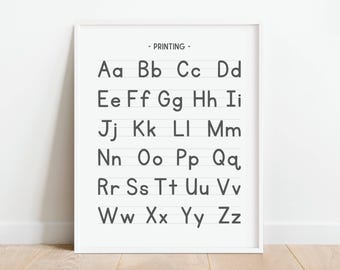 Printing Alphabet Poster, Handwriting Chart, Letters Print, Educational Wall Art, Homeschool Printable, Classroom Decor, DIGITAL DOWNLOAD