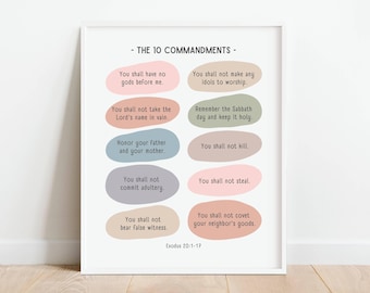The Ten Commandments Poster, Pastel Christian Poster for Kids, Bible Verse Homeschool Printable, Sunday School Decor, DIGITAL DOWNLOAD