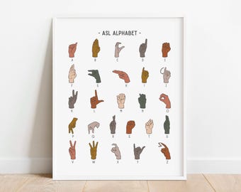 Sign Language Alphabet Neutral Print, Learn to Sign ASL Letters Educational Poster, Homeschool Printable, Classroom Decor, DIGITAL DOWNLOAD